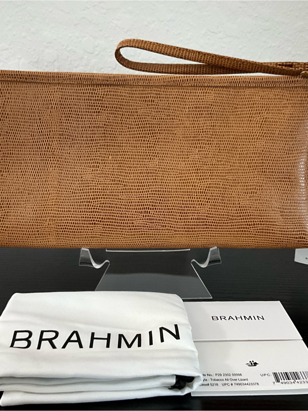 Brahmin Kayla TOBACCO ALL OVER LIZARD Wristlet Clutch Lg. Cosmetic Bag - Picture 3 of 7